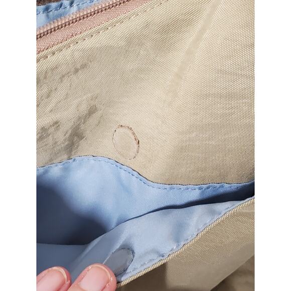 Baggallini Crossbody Travel Bag – Khaki with Blue Interior, Adjustable Strap - Picture 7 of 12